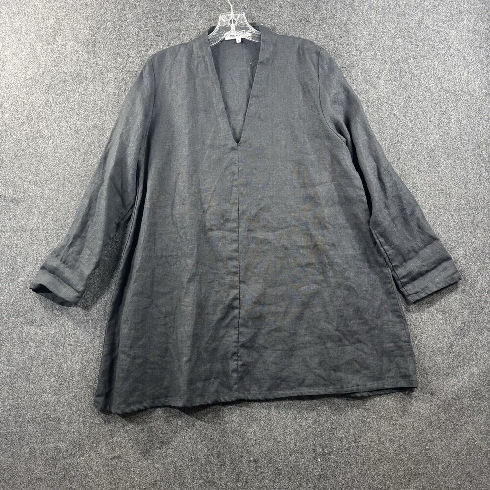 Becasa Horizon Tunic Women's Small Black 100% Linen Pullover V Neck Dress